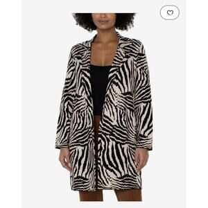 Liverpool Los Angeles Abstract Zebra Jacquard Coatigan Open Front Cardigan SZ M